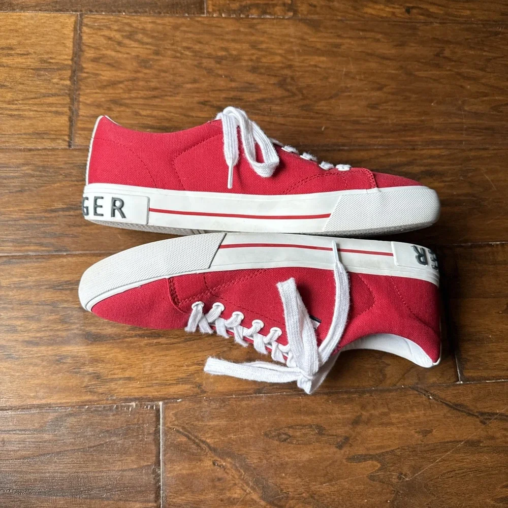TOMMY HILFIGER FLINT Sneakers WOMEN'S 10 M RED Canvas Hipster Preppy Shoes EUC